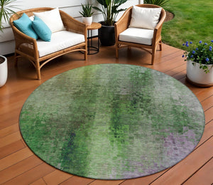 HomeRoots 8' Vibrant Green and Purple Round Abstract Rug - Washable, Durable, Stylish for Indoor & Outdoor Use 639925