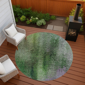 HomeRoots 8' Vibrant Green and Purple Round Abstract Rug - Washable, Durable, Stylish for Indoor & Outdoor Use 639925