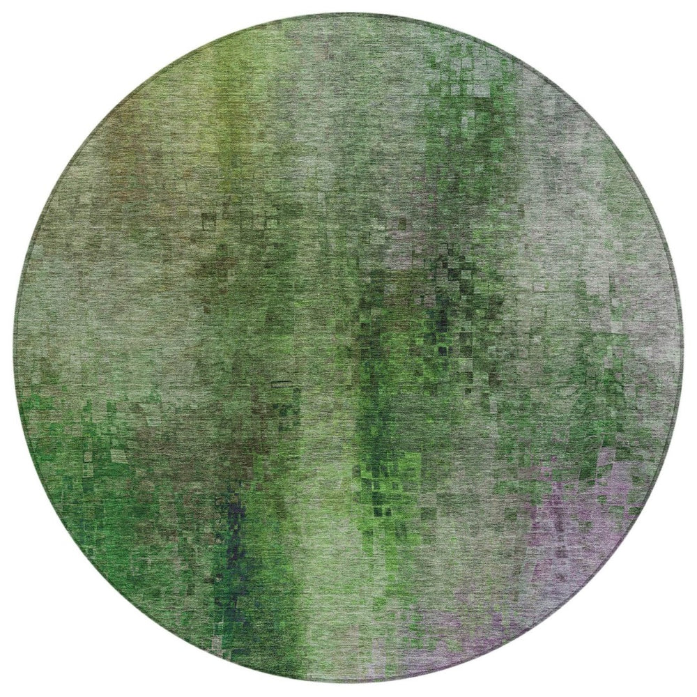 HomeRoots 8' Vibrant Green and Purple Round Abstract Rug - Washable, Durable, Stylish for Indoor & Outdoor Use 639925