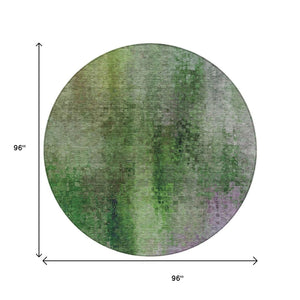 HomeRoots 8' Vibrant Green and Purple Round Abstract Rug - Washable, Durable, Stylish for Indoor & Outdoor Use 639925
