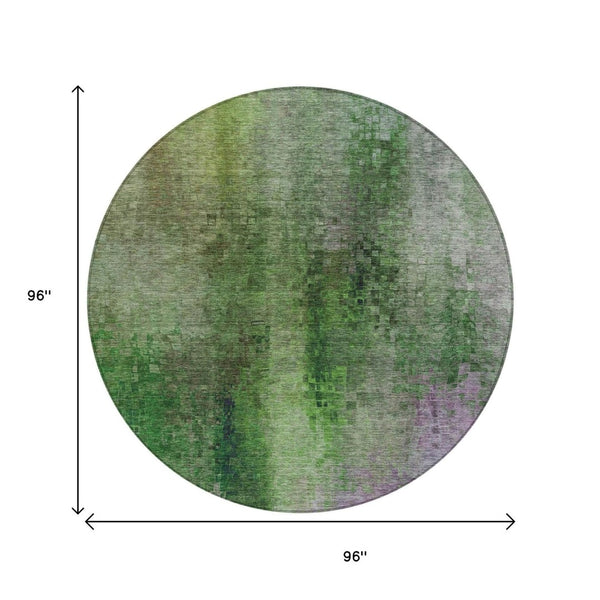 HomeRoots 8' Vibrant Green and Purple Round Abstract Rug - Washable, Durable, Stylish for Indoor & Outdoor Use 639925