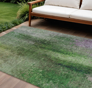 HomeRoots 9' X 12' Vibrant Green and Purple Abstract Indoor-Outdoor Rug - Durable, Washable, Stylish Design! 639927