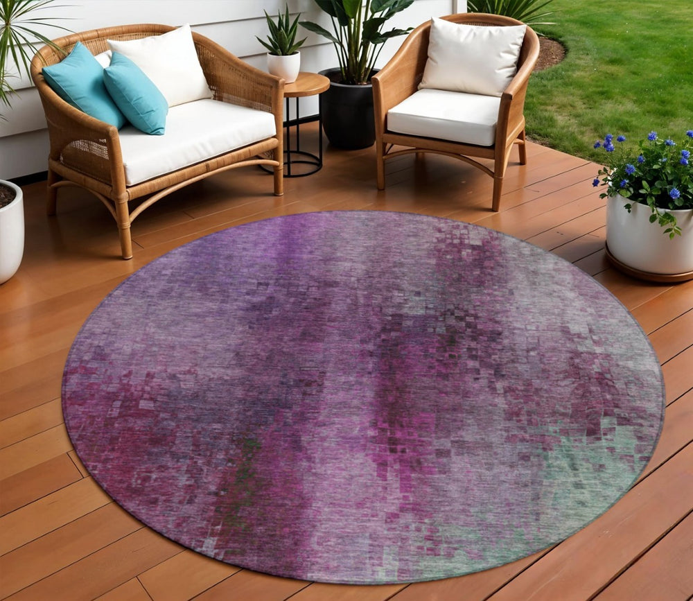 HomeRoots 8' Bold Purple & Plum Round Abstract Area Rug - Washable, Durable, Indoor/Outdoor Décor Solution! 639931