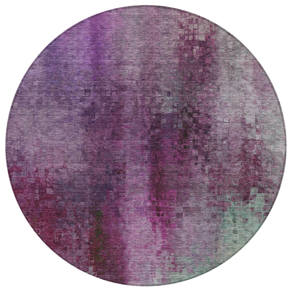 HomeRoots 8' Bold Purple & Plum Round Abstract Area Rug - Washable, Durable, Indoor/Outdoor Décor Solution! 639931