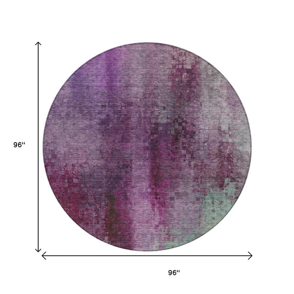 HomeRoots 8' Bold Purple & Plum Round Abstract Area Rug - Washable, Durable, Indoor/Outdoor Décor Solution! 639931
