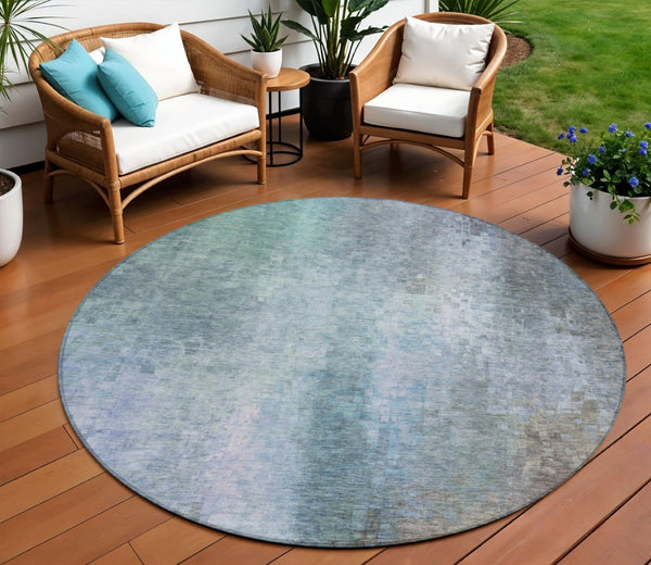 HomeRoots 8' Pale Aqua & Lavender Round Abstract Area Rug - Washable, Stylish Design for Indoor & Outdoor Use 639937