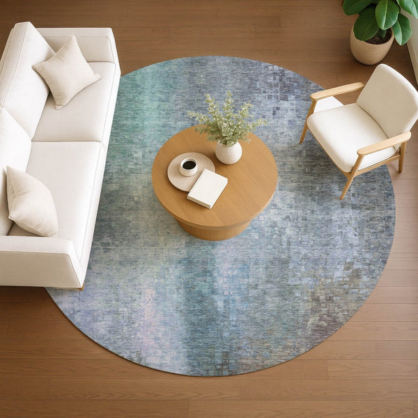 HomeRoots 8' Pale Aqua & Lavender Round Abstract Area Rug - Washable, Stylish Design for Indoor & Outdoor Use 639937