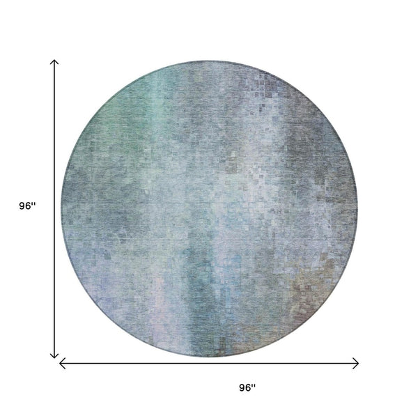 HomeRoots 8' Pale Aqua & Lavender Round Abstract Area Rug - Washable, Stylish Design for Indoor & Outdoor Use 639937