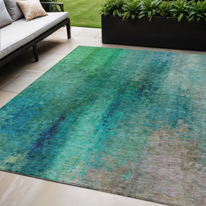 HomeRoots 5' Vibrant Teal Blue and Green Abstract Washable Area Rug for Indoor/Outdoor Living Spaces 639942