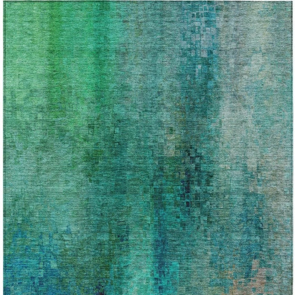 HomeRoots 8' X 10' Teal Blue and Green Abstract Area Rug – Durable, Washable, Stylish for Indoor & Outdoor Spaces 639944