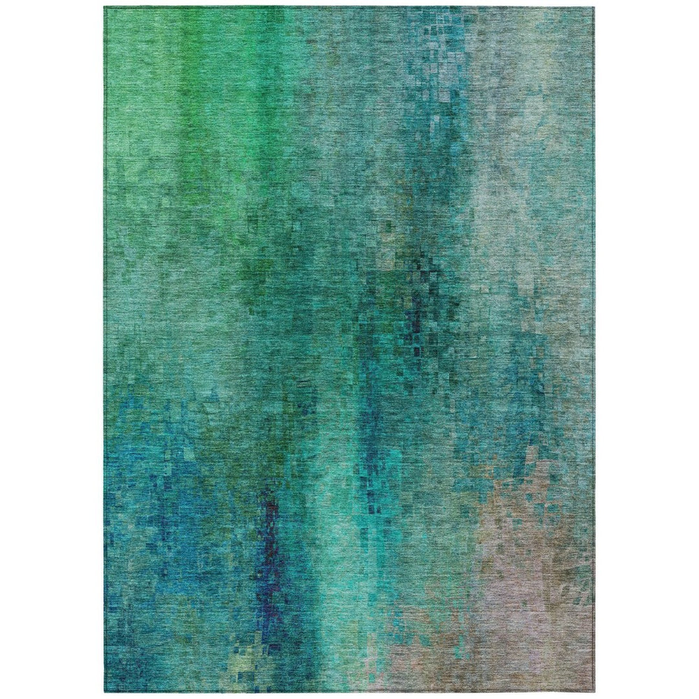 HomeRoots 8' X 10' Teal Blue and Green Abstract Area Rug – Durable, Washable, Stylish for Indoor & Outdoor Spaces 639944