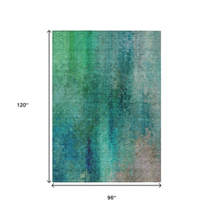 HomeRoots 8' X 10' Teal Blue and Green Abstract Area Rug – Durable, Washable, Stylish for Indoor & Outdoor Spaces 639944