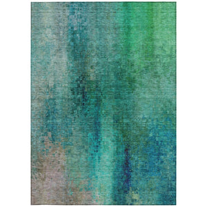 HomeRoots 9' X 12' Teal Blue and Green Abstract Rug - Stylish, Washable Indoor/Outdoor Area Rug for High Traffic! 639945