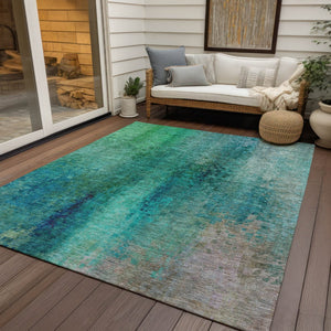 HomeRoots 10' X 14' Teal Blue Green Abstract Washable Rug - Durable, Stylish Indoor/Outdoor Area Rug for Home 639946