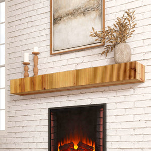 HomeRoots 59" Solid Wood Floating Mantel Shelf with Ribbed Texture - Rustic, Versatile, and Durable Design 639948