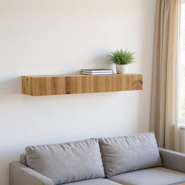 HomeRoots 59" Solid Wood Floating Mantel Shelf with Ribbed Texture - Rustic, Versatile, and Durable Design 639948