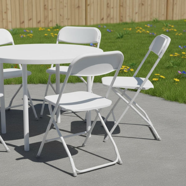 HomeRoots Set of Four Versatile White Metal Folding Dining Chairs for Indoor & Outdoor Gatherings & Events 639951