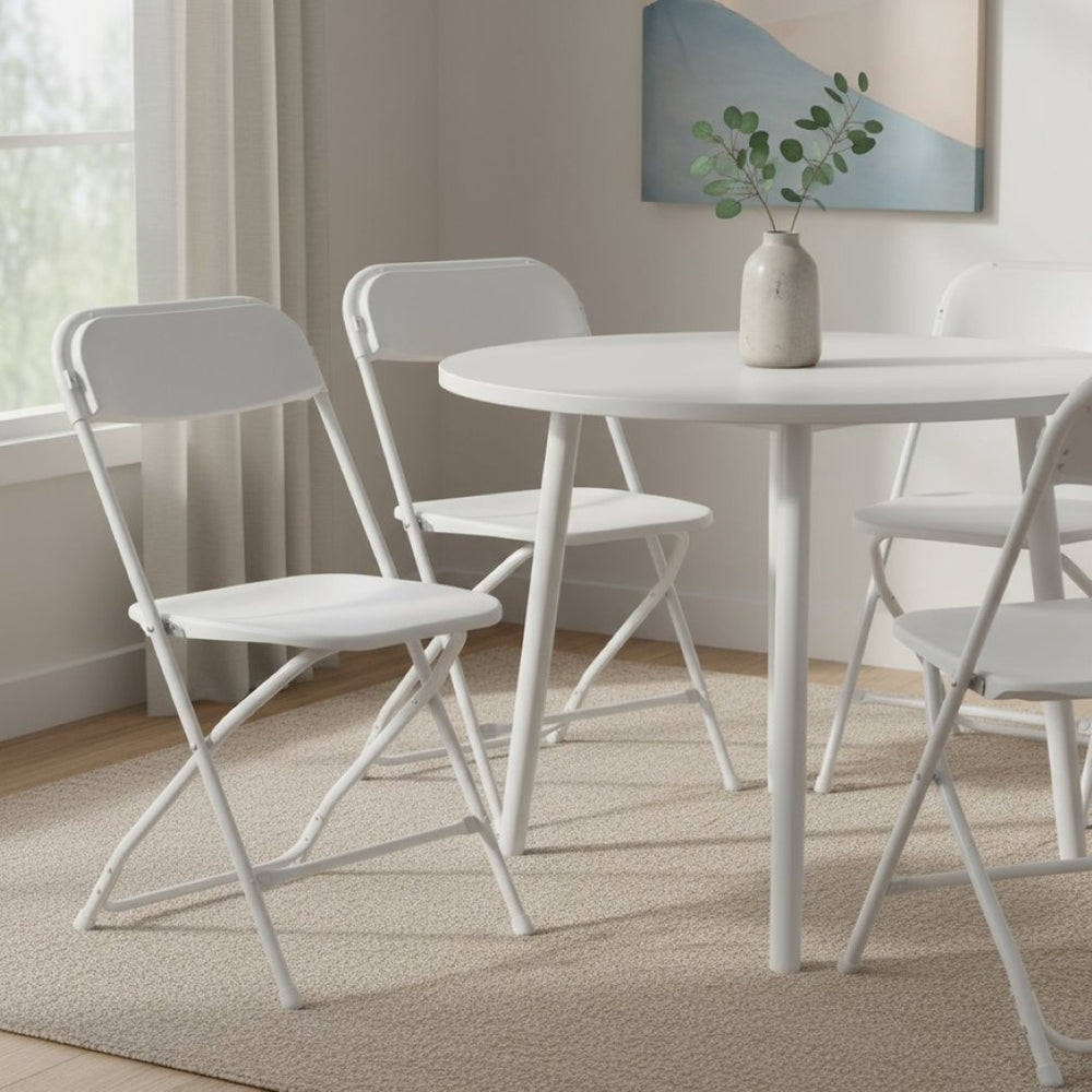HomeRoots Set of Four Versatile White Metal Folding Dining Chairs for Indoor & Outdoor Gatherings & Events 639951