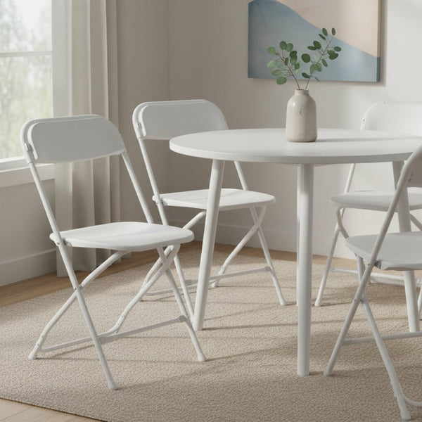 HomeRoots Set of Four Versatile White Metal Folding Dining Chairs for Indoor & Outdoor Gatherings & Events 639951