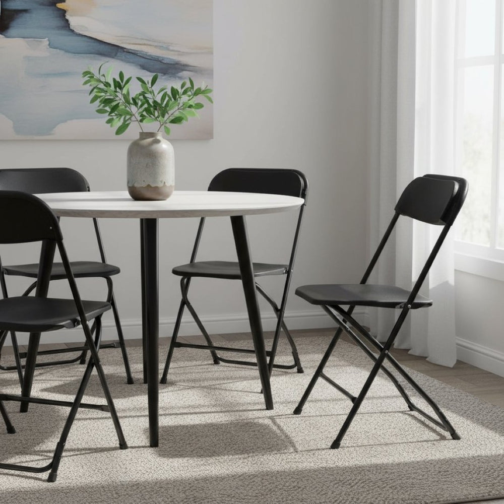 HomeRoots Set of Four Black Metal Folding Dining Chairs - Stylish, Durable, Space-Saving for Indoor or Outdoor Use 639952