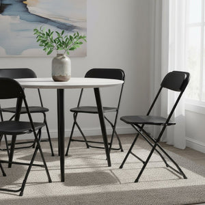 HomeRoots Set of Four Black Metal Folding Dining Chairs - Stylish, Durable, Space-Saving for Indoor or Outdoor Use 639952
