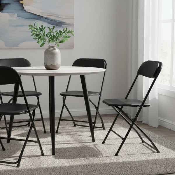 HomeRoots Set of Four Black Metal Folding Dining Chairs - Stylish, Durable, Space-Saving for Indoor or Outdoor Use 639952
