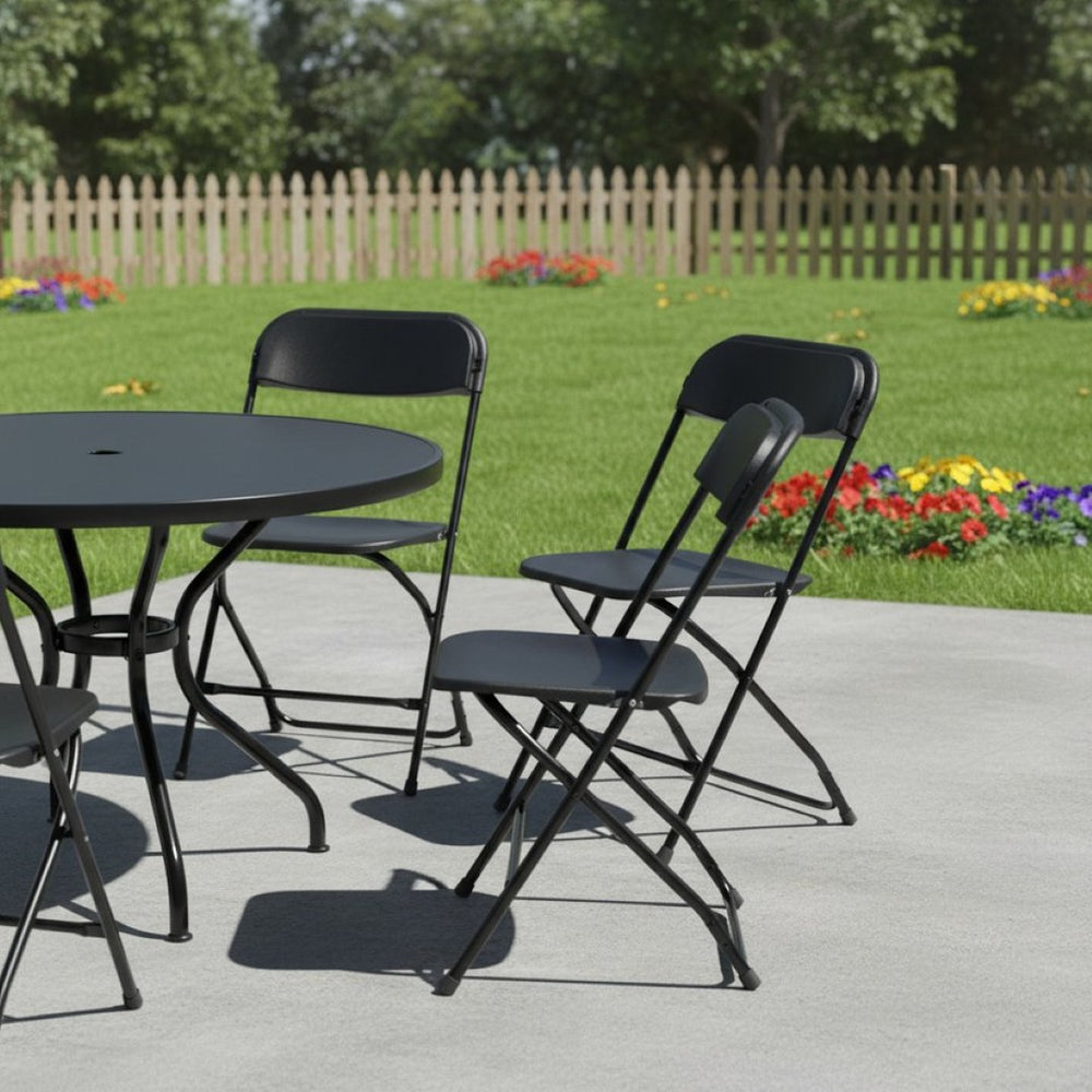 HomeRoots Set of Four Black Metal Folding Dining Chairs - Stylish, Durable, Space-Saving for Indoor or Outdoor Use 639952