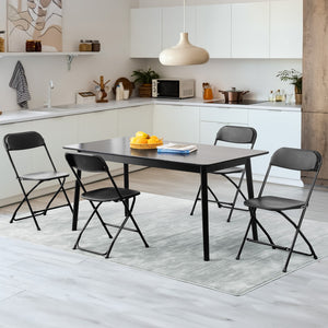 HomeRoots Set of Four Black Metal Folding Dining Chairs - Stylish, Durable, Space-Saving for Indoor or Outdoor Use 639952