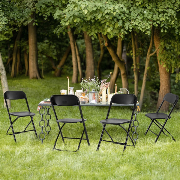 HomeRoots Set of Four Black Metal Folding Dining Chairs - Stylish, Durable, Space-Saving for Indoor or Outdoor Use 639952