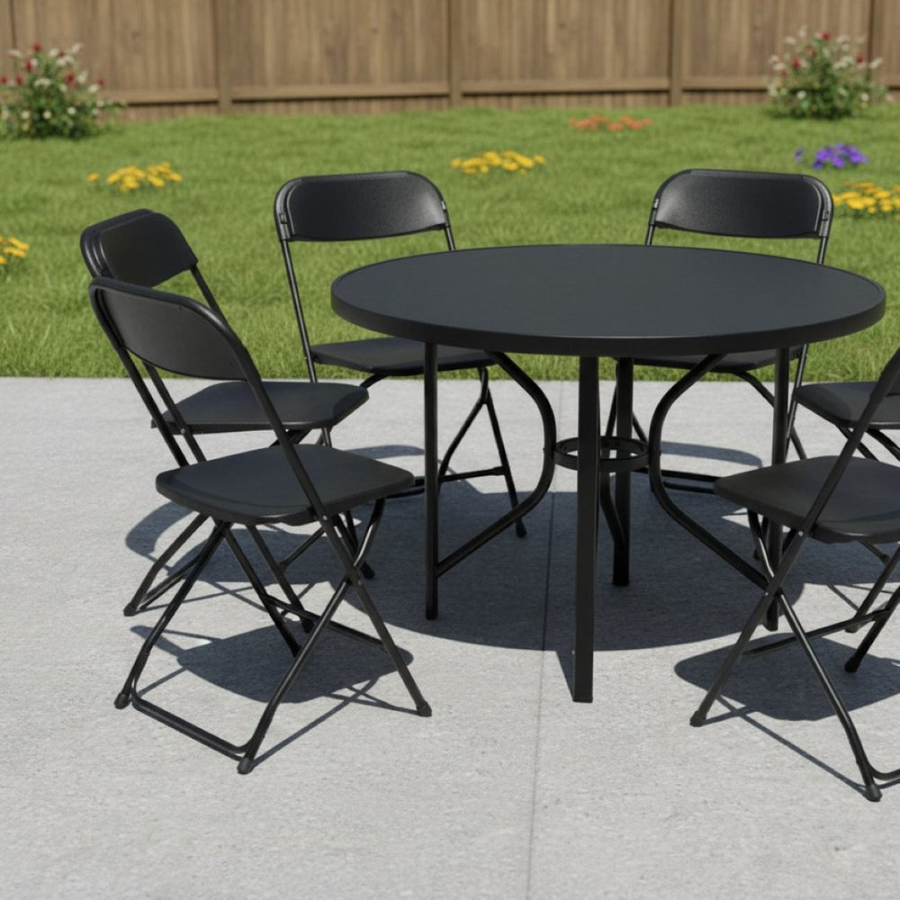 HomeRoots Set of Six Versatile Black Metal Folding Dining Chairs - Space-Saving, Comfortable & Portable Design 639953