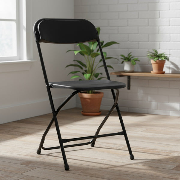HomeRoots Set of Six Versatile Black Metal Folding Dining Chairs - Space-Saving, Comfortable & Portable Design 639953