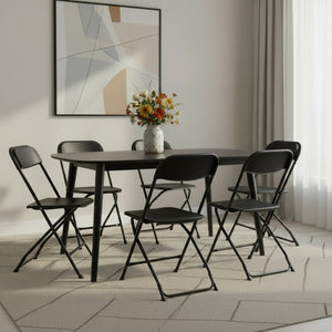 HomeRoots Set of Six Versatile Black Metal Folding Dining Chairs - Space-Saving, Comfortable & Portable Design 639953