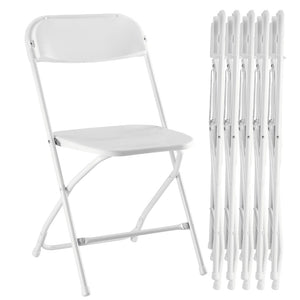 HomeRoots Set of Six Stylish White Metal Folding Dining Chairs for Indoor and Outdoor Events, Space-Saving Design 639954