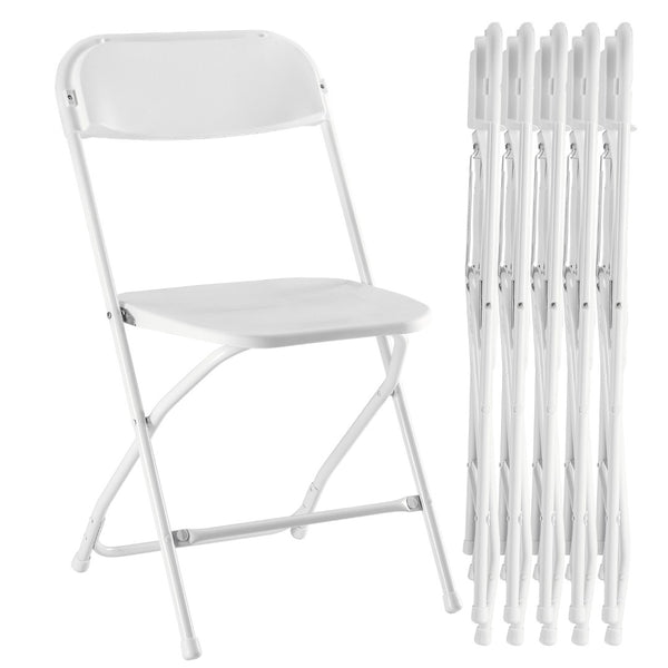 HomeRoots Set of Six Stylish White Metal Folding Dining Chairs for Indoor and Outdoor Events, Space-Saving Design 639954