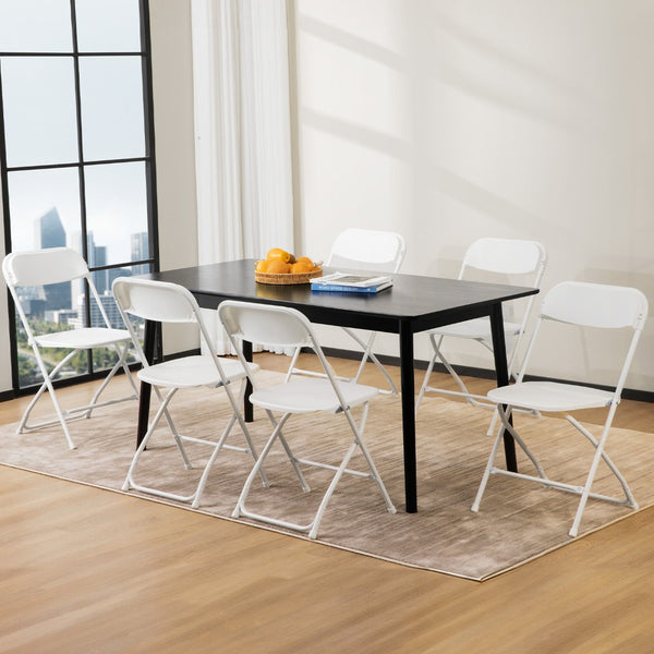HomeRoots Set of Six Stylish White Metal Folding Dining Chairs for Indoor and Outdoor Events, Space-Saving Design 639954