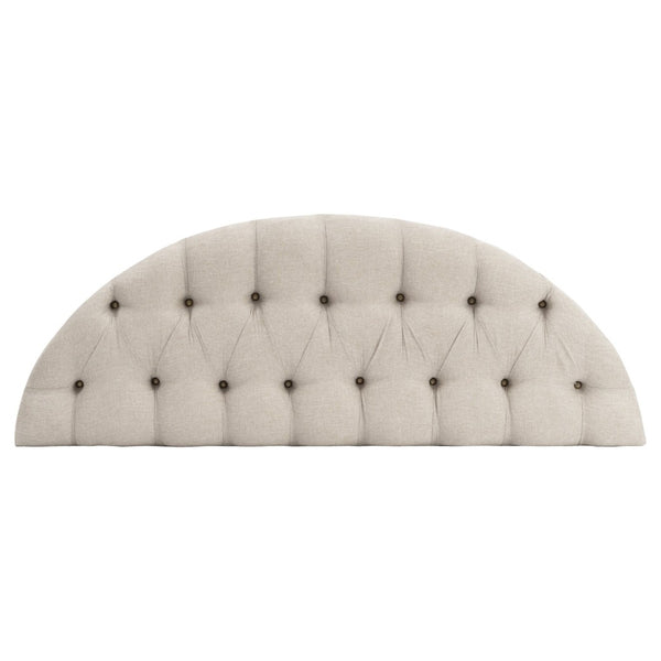 HomeRoots 55" Elegant Beige Tufted Linen Half Circle Bench with Distressed White Wood Base for Any Space 639957
