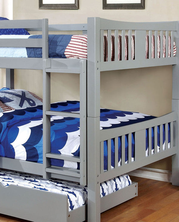 English Elm Full Over Full Bunk Bed With Trundle - Gray Finish, Sturdy Design, Space-Saving Solution For Kids B2741S00361