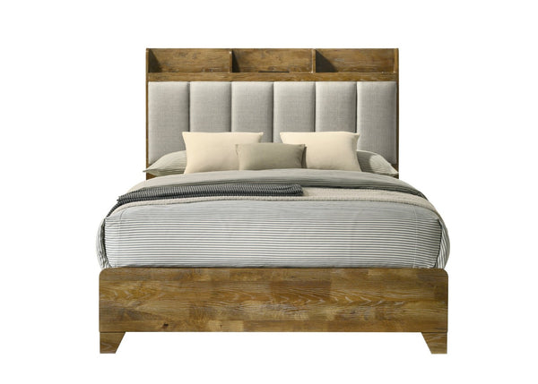 English Elm Garcia Upholstered Eastern King Bed Solid Rubberwood Frame with Built-in Usb Charging B2756S00024