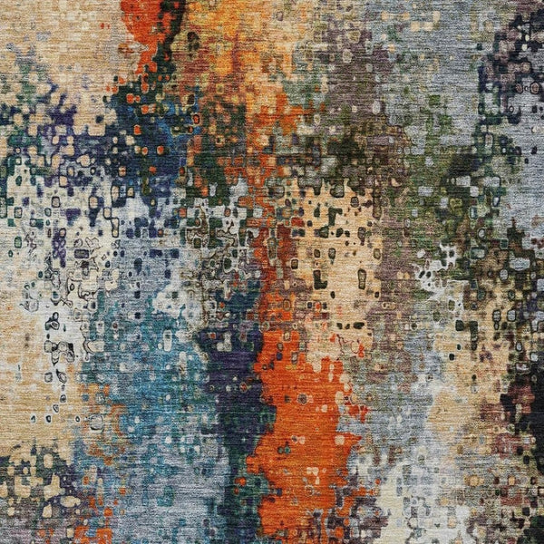 HomeRoots 5' X 8' Vibrant Blue, Orange & Ivory Abstract Washable Area Rug for Indoor & Outdoor Use 639981