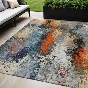 HomeRoots 5' X 8' Vibrant Blue, Orange & Ivory Abstract Washable Area Rug for Indoor & Outdoor Use 639981