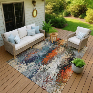 HomeRoots 5' X 8' Vibrant Blue, Orange & Ivory Abstract Washable Area Rug for Indoor & Outdoor Use 639981