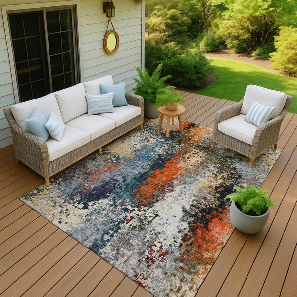 HomeRoots 5' X 8' Vibrant Blue, Orange & Ivory Abstract Washable Area Rug for Indoor & Outdoor Use 639981
