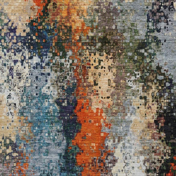 HomeRoots 5' X 8' Vibrant Blue, Orange & Ivory Abstract Washable Area Rug for Indoor & Outdoor Use 639981