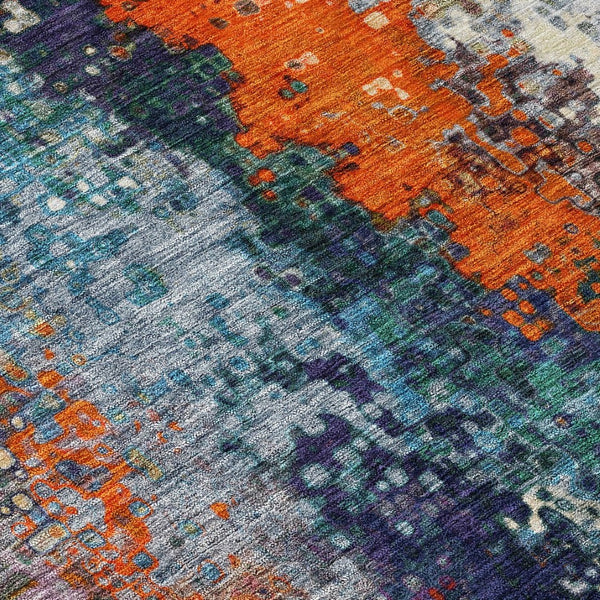 HomeRoots 5' X 8' Vibrant Blue, Orange & Ivory Abstract Washable Area Rug for Indoor & Outdoor Use 639981