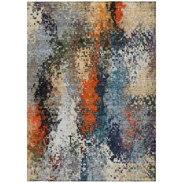 HomeRoots 8' X 10' Abstract Blue Orange Ivory Area Rug – Stylish, Washable, Durable for Indoor & Outdoor Use! 639983