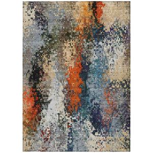HomeRoots 8' X 10' Abstract Blue Orange Ivory Area Rug – Stylish, Washable, Durable for Indoor & Outdoor Use! 639983