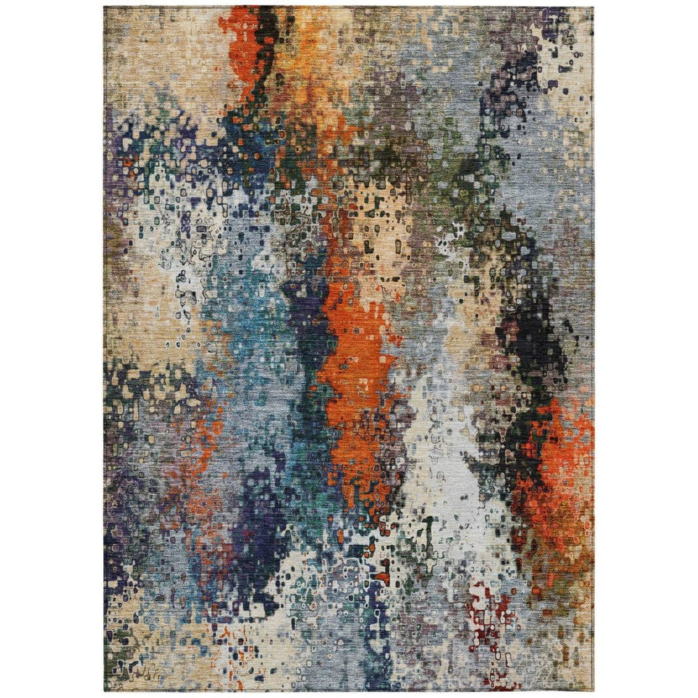 HomeRoots 8' X 10' Abstract Blue Orange Ivory Area Rug – Stylish, Washable, Durable for Indoor & Outdoor Use! 639983