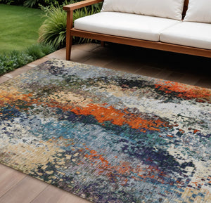 HomeRoots 9' X 12' Vibrant Blue, Orange & Ivory Abstract Washable Area Rug for Indoor & Outdoor Spaces 639984