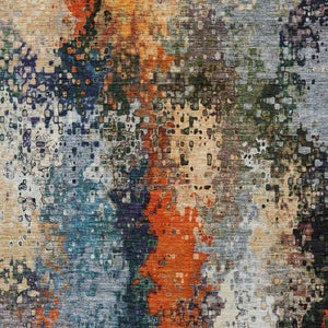 HomeRoots 9' X 12' Vibrant Blue, Orange & Ivory Abstract Washable Area Rug for Indoor & Outdoor Spaces 639984