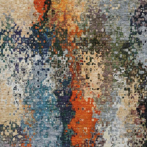HomeRoots 10' Blue, Orange & Ivory Abstract Area Rug - Durable, Washable, Stylish for Indoor/Outdoor Spaces 639985